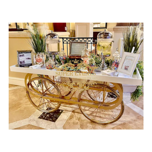 Carrito de frutas y verduras de Metal de estilo moderno con ruedas doradas, gran oferta, decoración de bodas, evento, carrito de barra de dulces del desierto - Product Image 1