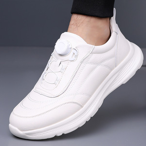 Zapatos de Cuero para Hombre, Punta Redonda, Cierre de Hebilla, Suela Suave, Casuales, Deportivos, para Viajar y Correr, Color Negro - Product Image 4