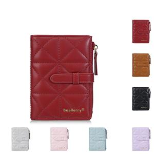 女式时尚短钱包，带钻石网格按扣拉链卡槽，便携式聚酯纤维衬里，大容量卡包 - Product Image 2