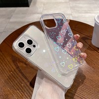 Casing Ponsel Anti Benturan Laser Aurora Clear Glitter Love Heart untuk iPhone 17 Pro Max Air 16 Plus 15 14 13 12 Pro Max 11