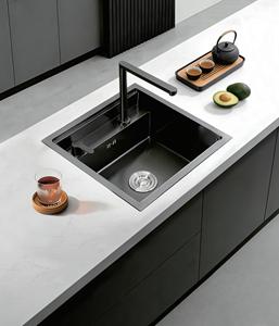 Évier de cuisine en acier inoxydable SUS304 brossé satiné 750x450mm, cuve unique, avec robinet à panneau plat intégré - Product Image 2