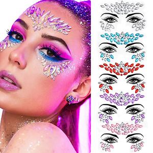 وشم وجه ثلاثي الأبعاد جذاب وشم مؤقت ملصقات مرصعة بأحجار الراين وشم على شكل جوهرة للتأثيرات التنكرية للسيدات - Product Image 1