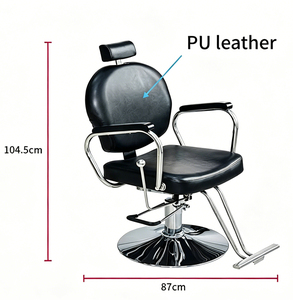 Silla de Barbero de Diseño Industrial, Asiento de Cuero Sintético, Estructura de Acero Inoxidable, Silla de Salón con Altura Ajustable Hidráulica y Base Redonda - Product Image 2
