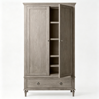 Armoire 2 portes en bois massif avec 1 tiroir, style ferme, finition chêne patiné, placard de rangement autoportant pour chambre à coucher, vente en gros