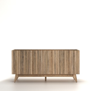 Buffet moderne en chêne cannelé avec accents en pierre pour salon et salle à manger - Product Image 1