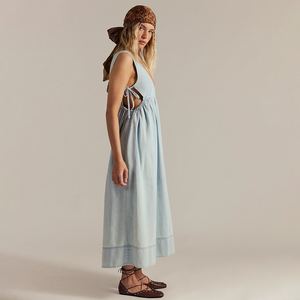 Produttori di abiti personalizzati Boheme Resort per vacanze in <span class=keywords><strong>cotone</strong></span> da donna senza maniche in lino con Texture Casual abiti <span class=keywords><strong>sottoveste</strong></span> donna - Product Image 1