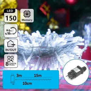 Ghirlanda di luci - luci piatte a bassa tensione, colore bianco freddo, lunghezza 15 m, ideale per decorazioni interne ed esterne - Product Image 1