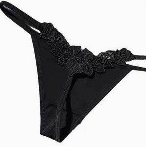 White Lace Trim <b>Thong</b> Panties Low Rise <b>Seamless</b> Women Underwear Knitted Triangle Brief for Daily Wear - Product Image 3