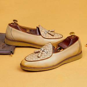Mocassins à franges tissés pour hommes en cuir véritable, bout rond, à enfiler, respirants, toutes saisons, chaussures décontractées et professionnelles - Product Image 4
