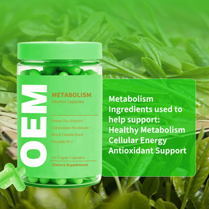 Suplemento Dietético para el Metabolismo al por Mayor OEM, Cápsulas Veganas con Extracto de Té Verde, Picolinato de Cromo, Semilla de Comino Negro y Vitamina B12 - Product Image 2