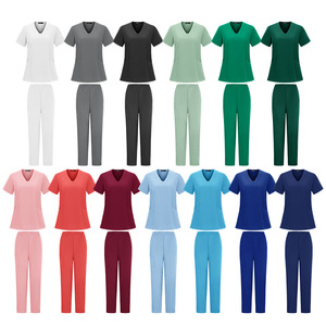 Women Medical <b>Scrub</b> <b>Set</b> Knitted Moisture Wicking Split Uniform Hospital Workwear Lightweight Loose Fit - Product Image 1