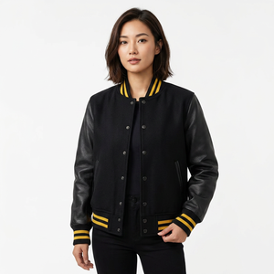 Custom Stand Collar Front Logo Breathable Winter Casual Varsity College Baseball <b>Jacket</b> Men 100% Wool Streetwear OEM - Product Image 1