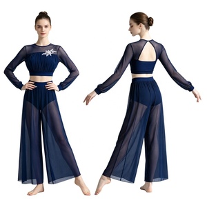 Women Latin Dance Costume For Training Lyrical Dance Crop <b>Top</b> And Sheer Mesh Pant <b>Flowy</b> Dancewear For Performances Dance Classes - Product Image 2