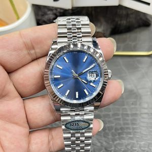Reloj Clásico Premium de Acero Inoxidable, Caja Plateada, Esfera Azul, Movimiento Mecánico, Manecillas con Función de Fecha Automática - Product Image 4