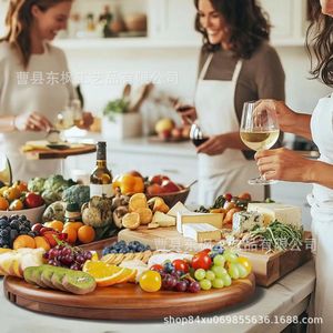 Bandeja giratoria de madera de acacia, plato para frutas, tabla de quesos con cuchillo, bandeja de servicio para el hogar, para fiestas y cenas - Product Image 1