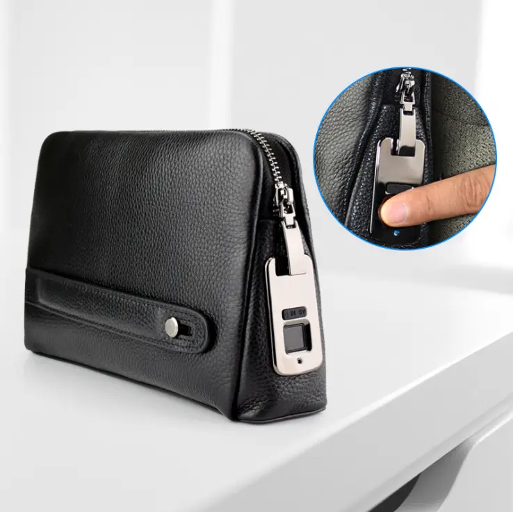 Hot Selling Clutch Bag Man's Purse Leather Long Wallet Classic Black Fingerprint Handbag