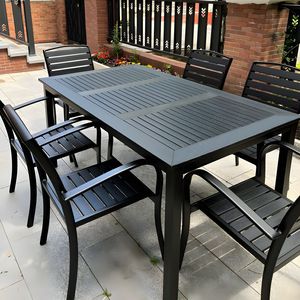 Hot Selling Plastic Garden Dining <strong>Table</strong> and Chair Set 6 People Seaters Black Outdoor Furniture with Fire <strong>Table</strong> Made in China - Product Image 4