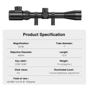กล้องเล็งอลูมิเนียม 3-9x40 สำหรับยิงเป้าและล่าสัตว์ คุณภาพสูง เหมาะสำหรับการล่าสัตว์ที่มีมาตรฐาน - Product Image 4