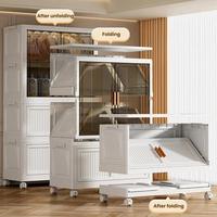 Armoire pliante transparente à 4 niveaux pour chambre à coucher, organisateur de vêtements, tiroirs de rangement en plastique portables et tendance avec roulettes