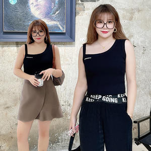 Camisola de punto con cuello en U para mujer, talla grande, color negro liso, capa base de algodón N7975 - Product Image 1