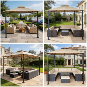 Gazebo de Dos Niveles <span class=keywords><strong>para</strong></span> Exteriores con Estructura de Acero con Recubrimiento en Polvo y Toldo de Poliéster Resistente al Agua - Product Image 3