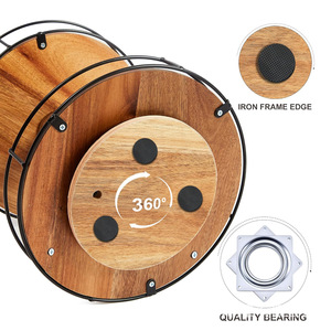 Wooden Double Layer <b>Rotating</b> <b>Spice</b> <b>Rack</b> 2 Tier Kitchen Storage Organizer Multipurpose With Metal Frame And Wooden Base - Product Image 4