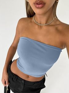 Tops tube pour femmes, crop tops, pour sortir, sans bretelles, basiques, dos nu, bandeau, soutien-gorge, tenues d'été 2026 - Product Image 2