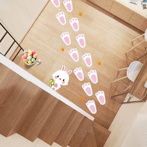 627252 Stiker Jejak Kelinci Paskah Anak-Anak-2 Lembar Per Paket Jejak Kelinci Merah Muda dengan Cetakan Burung Dekorasi Permainan Mencari Telur Kertas - Product Image 1