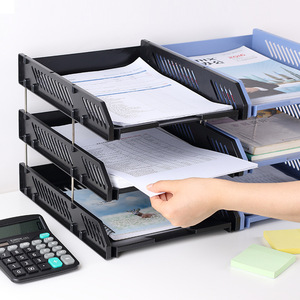 Comix Three Tier <b>File</b> Tray Document Organizer 257x335x255mm Plastic Stackable <b>Storage</b> Rack Blue Black Gray - Product Image 5