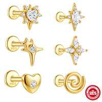 Pendientes de Plata de Ley 925 Chapados en Oro Glowluxe con Circonita, Diseño Minimalista de Estrella, Corazón y Espiral