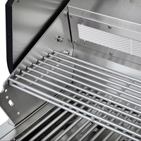 Barbecue à gaz de luxe 4 brûleurs en acier inoxydable, édition noire haut de gamme, avec chariot pliant en pierre frittée et allumage électronique, design moderne et premium