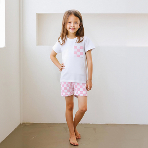 Hongbo OEM Vêtements pour garçons Ensembles de t-shirts Imprimés à carreaux Spandex/Coton Casual Vêtements pour adolescents Enfants Filles et garçons de 2 à 10 ans - Product Image 3