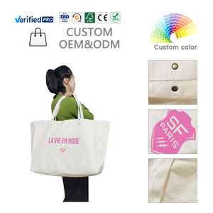 ホットセール夏のビーチバッグ女性用特大旅行ショッピングハンドバッグロゴパターン文字ヘビーデューティ特大コットントートバッグ - Product Image 1