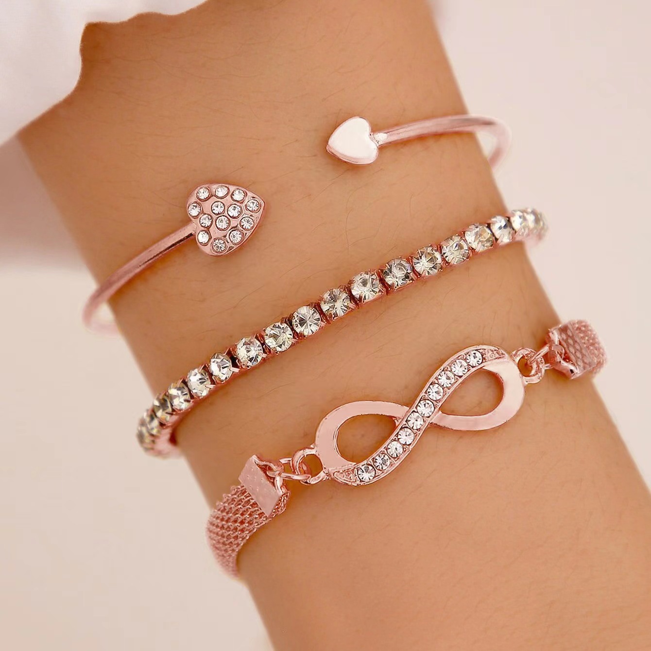 5pcs Stainless Steel Heart Beaded Multi-Layer Bracelet Set, Unisex
