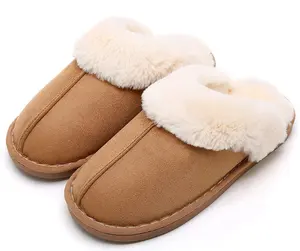 JDS รองเท้าใส่ในบ้านขนสัตว์สำหรับผู้หญิง EVA สำหรับผู้ชายให้ความอบอุ่นในฤดูหนาว