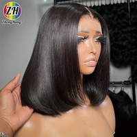 Perruque Bob Courte Naturelle Droite avec Dentelle Frontale, 100% Cheveux Humains, Sans Colle, Pré-Pluckée SDD, pour Femmes Noires