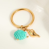 Bague de doigt plaquée or de conception de coquille d'acier inoxydable de thème d'océan de style bohème à la mode