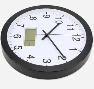 12" Round Digital LED Clo Non-Tiing Metal Frame Battery Operated Plastic Wall Clock For Student