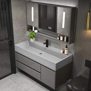 Set Bagno di Lusso All'Ingrosso: Mobili Lavabo <span class=keywords><strong>con</strong></span> <span class=keywords><strong>Specchio</strong></span> LED e Mobiletto in Legno - Product Image 3