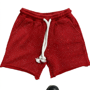 Men's Black Solid Glitter Dot Print Button Fly <b>Shorts</b> with <b>Tassel</b> Casual Mid Waist Knitted Cotton Breathable High Street - Product Image 4