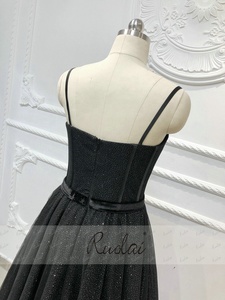 RUOLAI OEV-L4314 brillanti spalline con nastro <span class=keywords><strong>Tulle</strong></span> <span class=keywords><strong>abito</strong></span> da notte A-Line <span class=keywords><strong>nero</strong></span> abiti da sera lunghi - Product Image 5