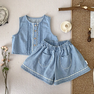 Conjunto de 2 piezas de ropa de verano para niñas con logotipo personalizado, conjunto de ropa vaquera para niñas bebés sin mangas para niños - Product Image 6