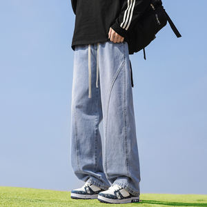 กางเกงยีนส์ทรงหลวมสไตล์อเมริกัน แต่งโลโก้ตามสั่ง เอวยางยืด ใส่สบาย ระบายอากาศได้ดี ทรงขากว้าง  กำลังเป็นที่นิยม - Product Image 4