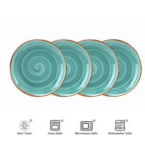 Organic Shape Highland 16pc Ceramic Stoneware Dinner Set Swirl Turquoise Popular Special Design Kitchen Household <strong>Dinnware</strong> Sets - Product Image 3