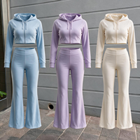Ensemble 2 pièces de haute qualité pour femmes, veste courte à capuche zippée, pantalon évasé taille haute, coupe slim, style Y2K, streetwear, vêtements de sport décontractés