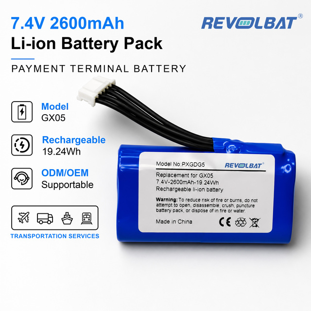 7.4V 2600mAh Li-ion Battery G870 GX05 Replacement for Mobile POS Terminal Handheld Printer