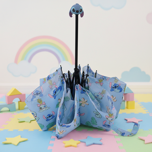 Parapluie pliable mignon et classique avec poignée 3D en pongé, motif IP, protection UV portable contre le soleil et la pluie - Product Image 5