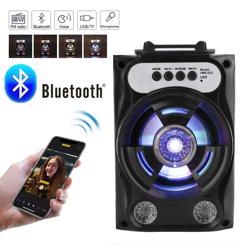 Kabelloses Schallsystem Bass Stereo mit LED Lichtunterstützung TF-Karte FM Radio Outdoor Sport Reisen Tanz tragbarer Bluetooth-Lautsprecher