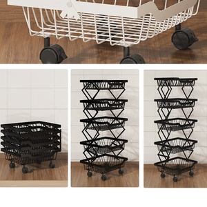 Estante organizador <span class=keywords><strong>de</strong></span> frutas y verduras plegable <span class=keywords><strong>de</strong></span> acero negro <span class=keywords><strong>de</strong></span> 4 niveles, cesta <span class=keywords><strong>de</strong></span> almacenamiento <span class=keywords><strong>de</strong></span> cocina, estante con <span class=keywords><strong>ruedas</strong></span> rodantes - Product Image 6