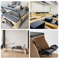 Reformer de Pilates en bois de qualité supérieure, robuste, avec coussin haute densité et ressorts réglables, pour exercices de gym et de Pilates, incluant une boîte d'assise et une planche de saut